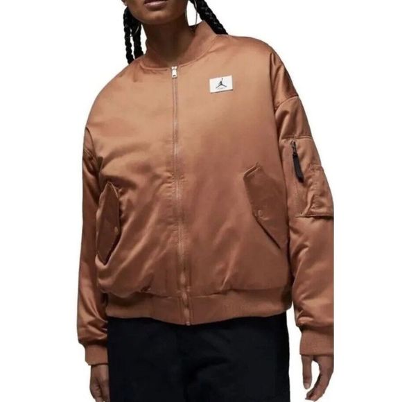 NIKE DQ9802-215 Women Sz M Air Jordan Flight Renegade Mineral Clay Bomber Jacket - Picture 3 of 11